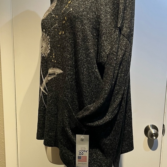 Jess and Jane blouse w pocket  grey heathered fabric NWT dressy top - Picture 4 of 13